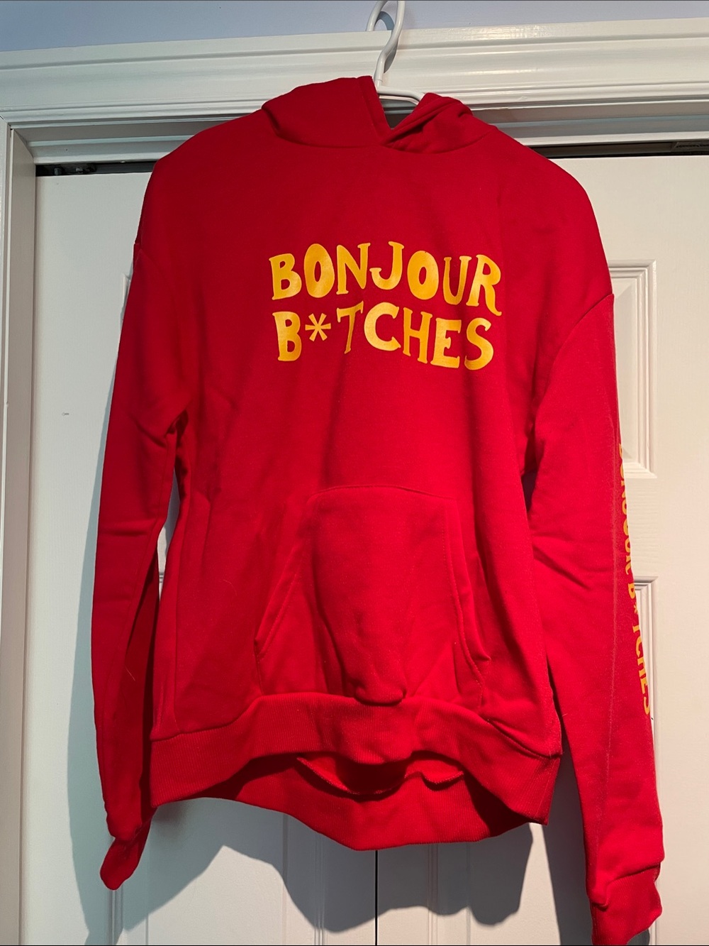 Bluenotes Red Hoodie with Yellow Graphic